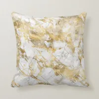 Fancy White and Gold Marble Throw Pillow