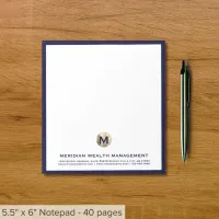 Elegant Blue Gold Initial Logo Notepad