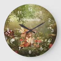 Cute Mushroom Fairy in the Forest Large Clock