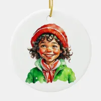 Vintage Christmas Elf  Personalized Ceramic Ornament