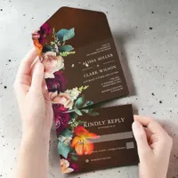 Elegant Fall Bold Floral Modern Wedding All In One Invitation