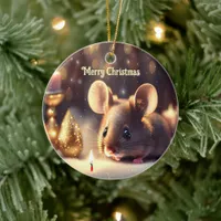 Cute mouse celebrates Christmas, custom  Ceramic Ornament