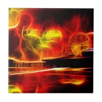 Santa Monica Pier Neon Fire Ceramic Tile