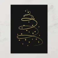 Abstract Sparkling Gold Christmas Tree on Black Holiday Postcard