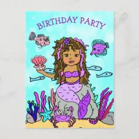 Pretty Purple Mermaid Birthday Invitations