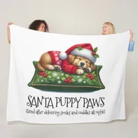 Funny Cute Dreaming Santa Puppy Paws Fleece Blanket