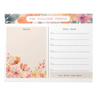 Watercolor Floral Weekly Family Calendar and Notes