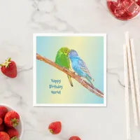 Cute kissing budgies -acrylic on pastel backgroud  napkins