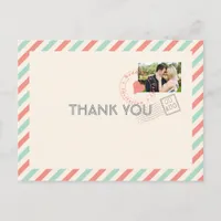 Vintage Airmail Wedding Thank You note with photo Postcard