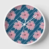 Pink Flowers And Stripes Wall Clock