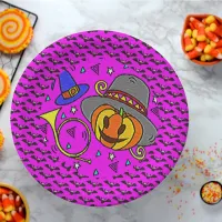 Halloween Party Jack O'Lantern Bugle Bats Purple Paper Plates