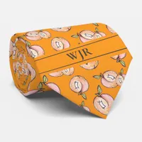 Fun Bold Modern Novelty Peaches Summer Initials  Neck Tie