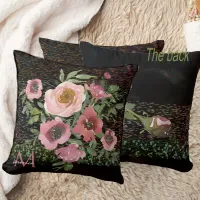 Pink Floral Black Throw Pillow