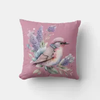 Bird with Lavender Pink Throw Pillow