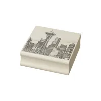 Minimalist Black and White Seattle Skyline Rubber Stamp