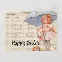 Vintage Girl With Umbrella Easter Postcard