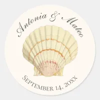 Vintage Scallop Single Seashell Wedding Classic Round Sticker