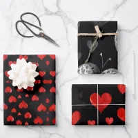 Hearts in red and silver wrapping paper sheets