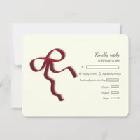 Elegant Minimalist Simple wedding red bow RSVP Card