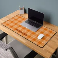 Personalized Name Orange Plaid Gingham Pattern Desk Mat