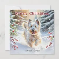 Skye Terrier Dog In Snow Merry Christmas Holiday Card