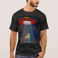 Unicorn Under UFO Rainbow Beam at Night Unisex T-Shirt