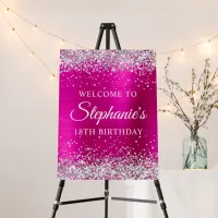 Silver Glitter Hot Pink Foil 18th Birthday Welcome Foam Board