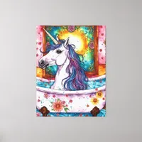 Adorable Unicorn Blue and Purple Mane in the Bath  Canvas Print