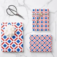 Red White and Blue Squares Wrapping Paper Sheets