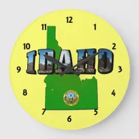 Idaho Map, Seal and Picture Text Large Clock