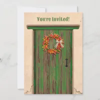 Southwest Chile Wreath Rustic Green Door  Invitation