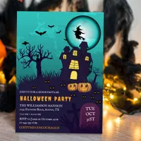 Haunted House And a Witch Kids Halloween Party Invitation