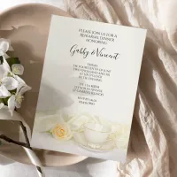 Tea Cup with White Rose Wedding Rehearsal Dinner Invitation