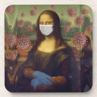 Mona Lisa Playing Safe Around Coronavirus, ZFBP Beverage Coaster