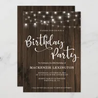 Rustic String Lights on Wood | 40th Birthday Party Invitation