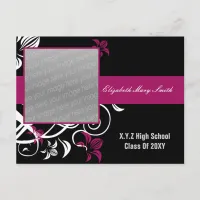 elegant fuchsia pink photo Graduation Invitation