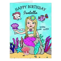 Jumbo Sized Mermaid Happy Birrthday Personalized Card
