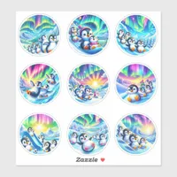 Cute Penguins and Aurora Borealis Rainbow Stickers