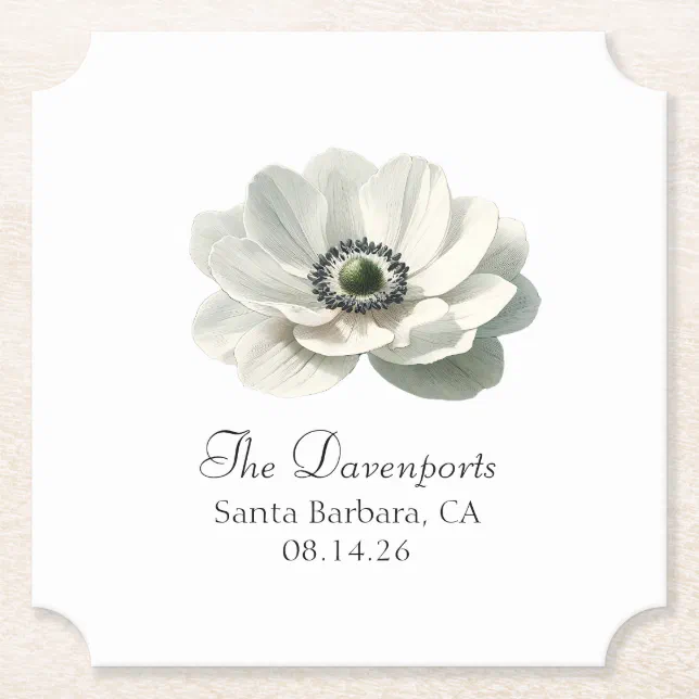 Modern Elegant Anenome Flower Wedding Cocktail Paper Coaster