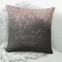 Sparkles Sweet Sixteen Rose Gold/Blk ID912 Throw Pillow