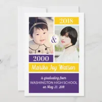 Purple Gold School Colors Then and Now Graduation Invitation