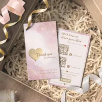 Elegant Pink Rose Gold Heart QR Code Thank you Business Card