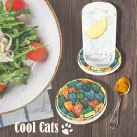 Cool Cats Cartoon Colorful Coaster