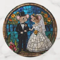 Mosaic Mouse Wedding Couple Stained Glass Effect. Confetti