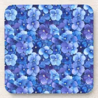 Watercolor Style Pansies Blue Purple Floral Print Beverage Coaster