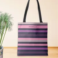 Personalized Modern Pink Purple Stripe Patterned Tote Bag