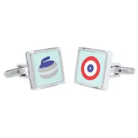 Curling Stone and House Target Fun Curler Cufflinks