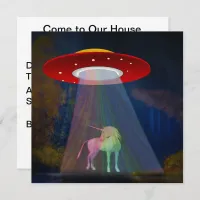 Unicorn Under UFO Rainbow Beam at Night, ZKoA Invitation
