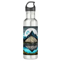 Vintage Tent in the Mountains Lake Reflection Stainless Steel Water Bottle