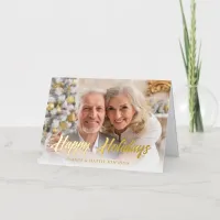 Casual Modern Script Happy Holidays Photo Foil Holiday Card